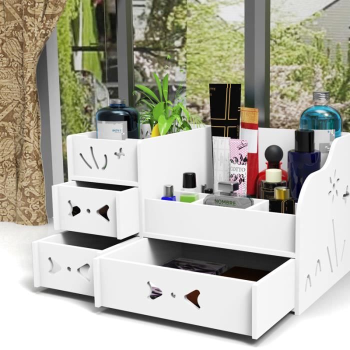 Organiseur / Rangement Maquillage Tiroir en Bois pour Cosmétiques pour Salle de Bain/ Bureau Boîte de rangement ( Blanc)