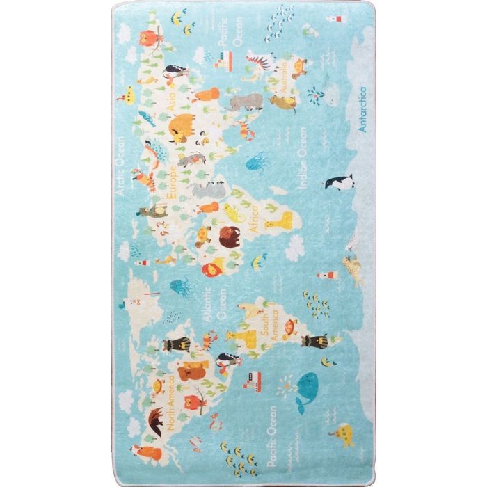 Tapis Enfant Monde , Bleu Dimensions - 100X150