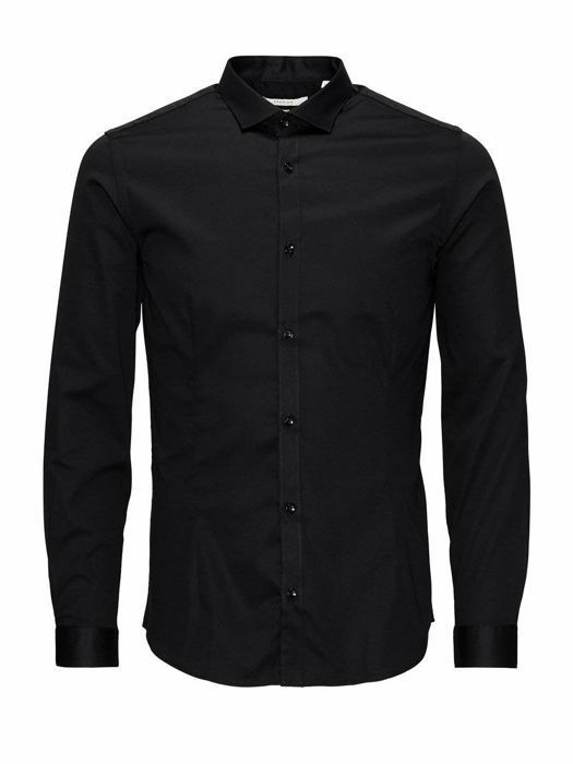 Chemise a Manches Longues Noir Homme JACK JONES Droite Col italien Pinces laterales Noir Cdiscount Pret a Porter