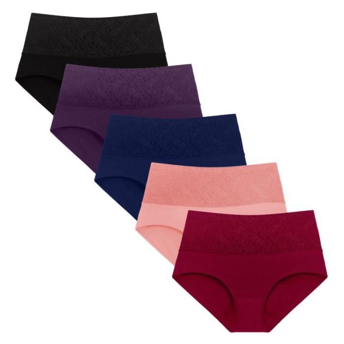 CULOTTE - SLIP Lot De 5 Culottes pour Femmes Taille Haute en Coton