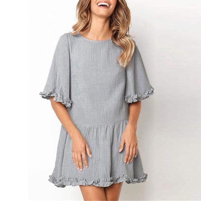 Femme Ronde Casual Demi Cou Manches Robe De Soirée Mini Robe De Soirée Gris