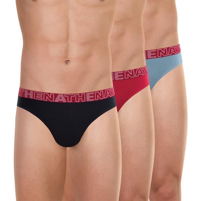 Lot de 3 slips Athena Eco Pack en coton stretch noir bordeaux et