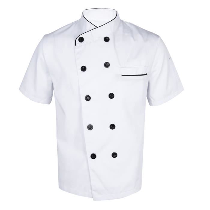 Hellery Unisexe Uniforme Veste de Cuisine Chef à Double Boutonnage Manteau Chef Professionnelle Blouse de Cuisinier Vêtement Manches Longue 