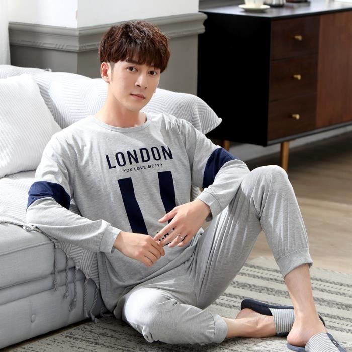 Pyjama Homme long Pyjama a manches longues pour hommes ensemble coreen en coton vetements de nuit vetements de maison printemps 8883 Cdiscount Pret a Porter