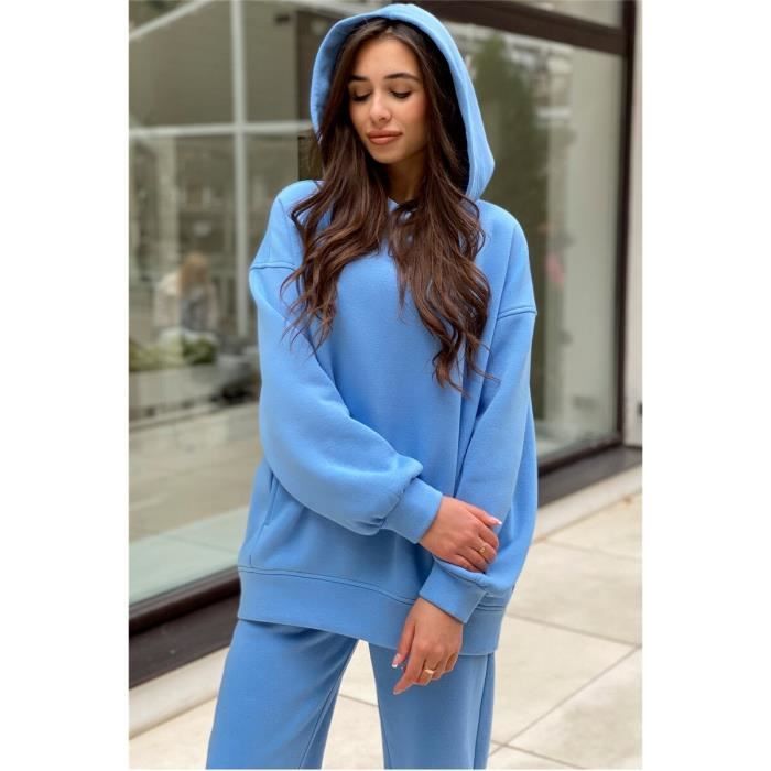 Sportswear Survetement femmes deux pieces ensemble 2021 printemps vetements Sweat a capuche pantalons et haut polaire Type Bleu Blanc Cdiscount Pret a Porter