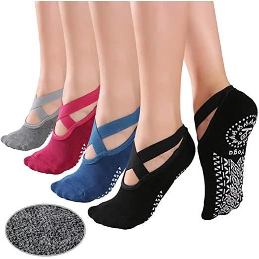 Lot De 3 Paires De Chaussettes Antidérapantes ZITFRI Pour Femme - Yoga, Pilates, Noir Géométrique