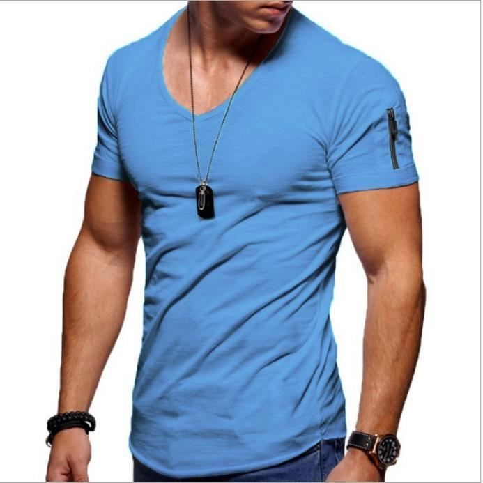 KJEHOME T shirt homme Personnalit Couleur unie Col en V Grande