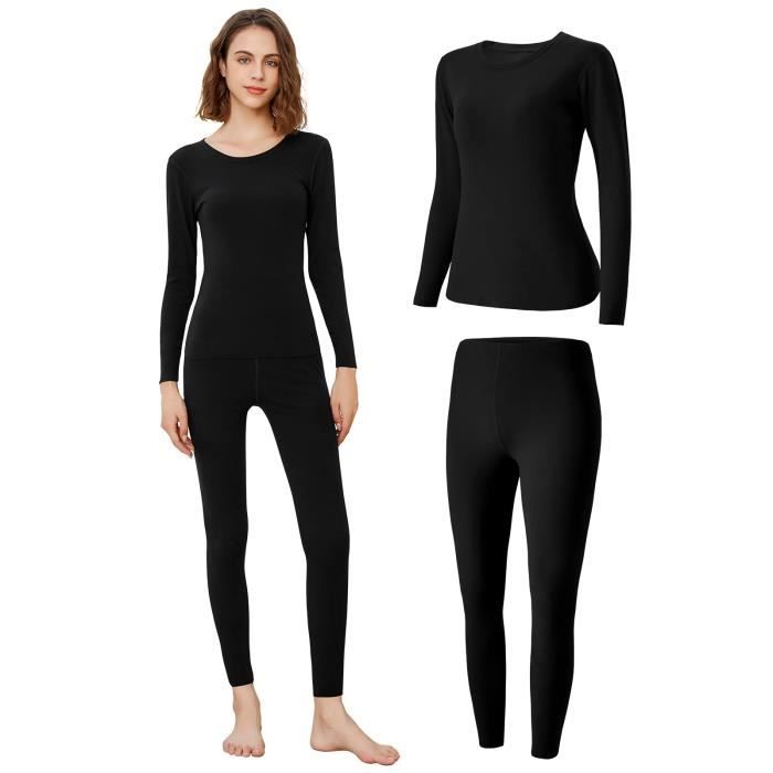 Ensemble de sous vetements thermiques femme Noir Manches longues Ski Noir Cdiscount Sport