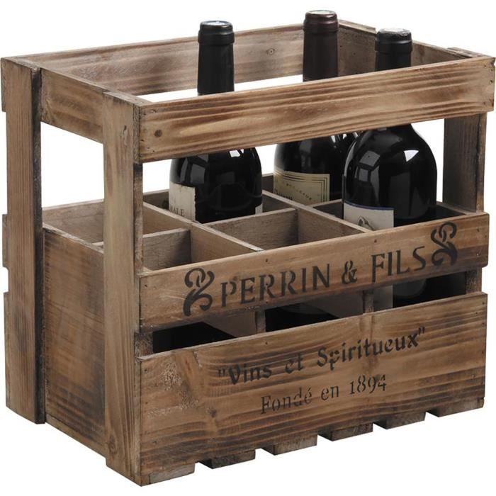 caisse 6 bouteilles en bois vieilli dim 33 x 21 x 29 cm cdiscount maison