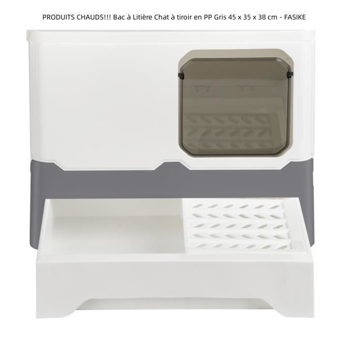 Comparer les prix de Bac à Litière Chat à tiroir en PP Gris - FASIKE - Taille Moyen - A monter soi-même