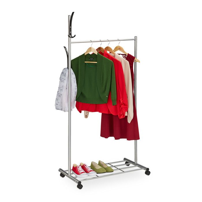 Relaxdays Portant sur roues HxLxP : 165x80x44 cm métal rangement mobile pour vêtements penderie pivotante argenté