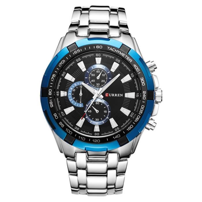 Curren 8313 Argent-Vert Montre à Quartz analogique numérique pour Homme  avec Bracelet en Acier
