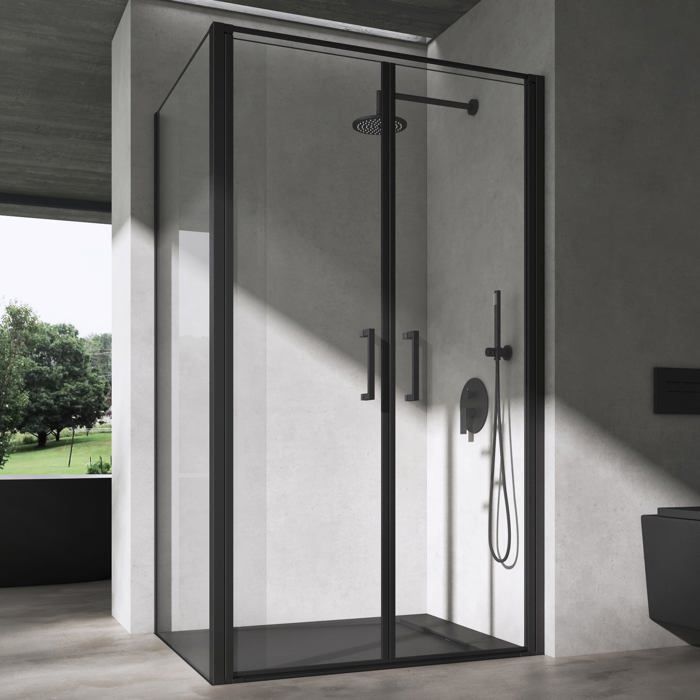 Cabine De Douche Angulaire Idralite Flip 80x60 Cm, Verre Transparent, Porte Pivotante - NEUVE