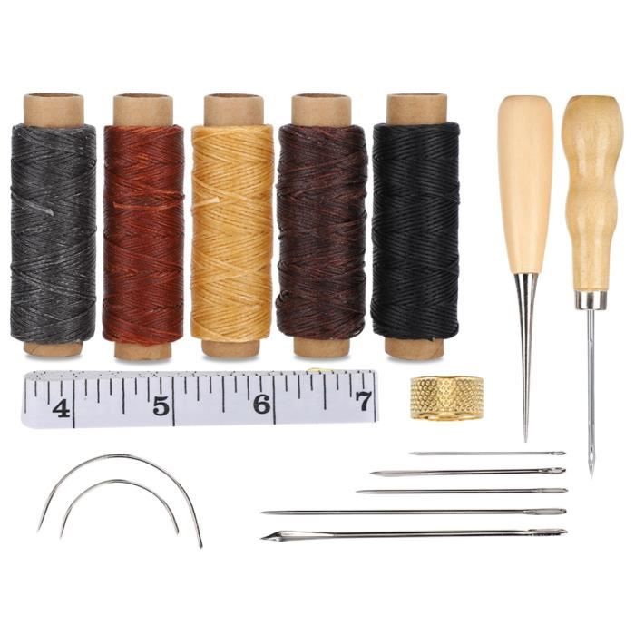Tbest Accessoire de couture Outil de couture à la main en cuir, ensemble  d'accessoires de ruban à mesurer dé à mercerie kit