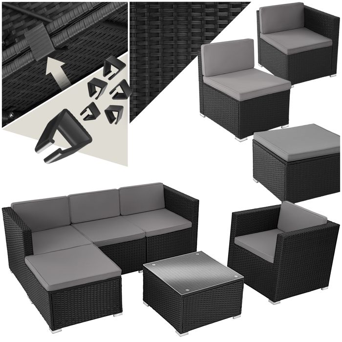 Tectake salon en rotin lignano avec fauteuil - noir 404790