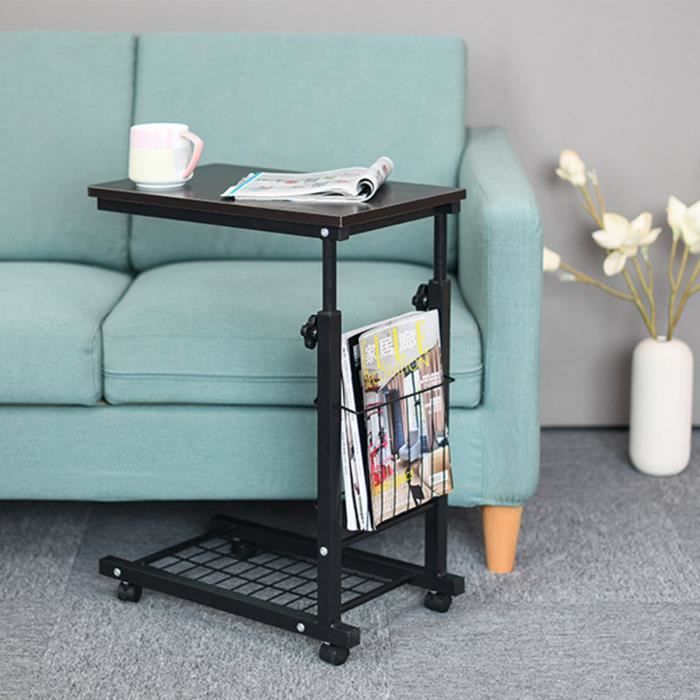 tempsa table d appoint canape mdf avec roulettes hauteur reglable bout de canape salon noir cdiscount maison