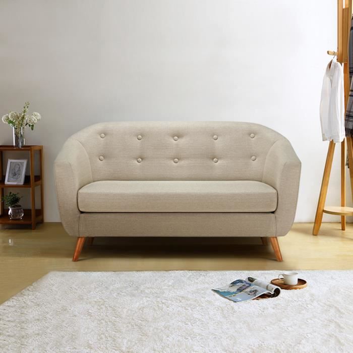 Ikayaa Fauteuil Sofa Canape En Lin 2 Places Couch Pour Chambre