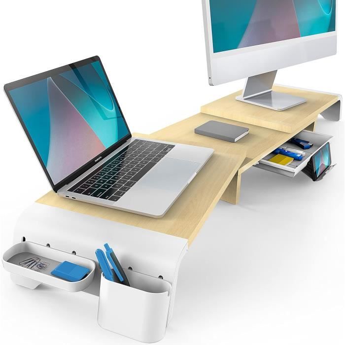 Réhausseur D'Écran D'Ordinateur Réglable Moniteur Stand En Bois Avec ...