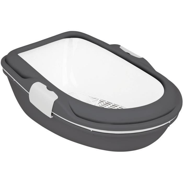TRIXIE Bac à litière Primo, avec rebord - XXL - 56 x 25 x 71 cm - Gris et blanc - Pour chat