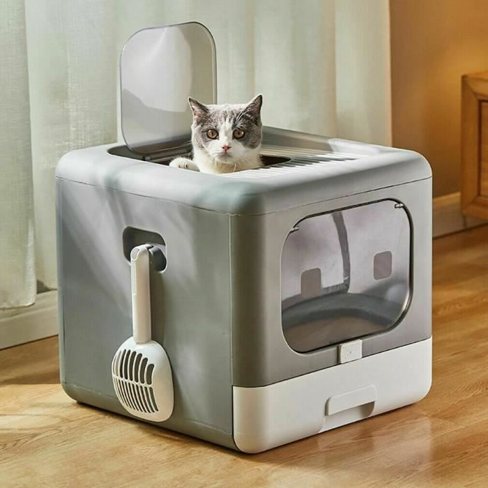 Bac à Litière Fermé pour Chat Grande Taille Caisse Litière Chat XXL Maison de Toilette pour Chat