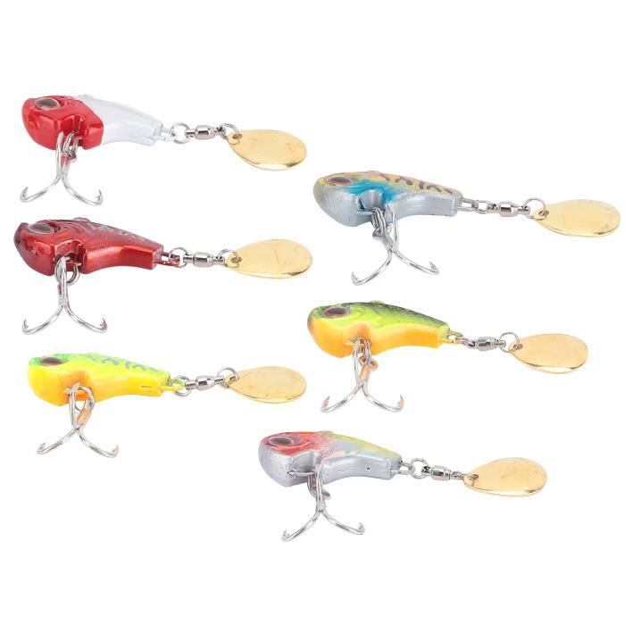 Senvenelec 6 Appâts De Pêche 3D 12g Avec Yeux - Leurres Métalliques ViB Double Crochet Poils Queue
