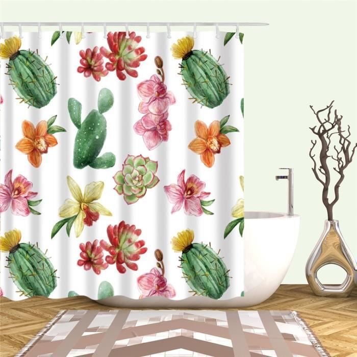 Xiaoterna Rideau De Douche Plantes Florales Forêt Verte 200x180cm - Imperméable Anti-Moisissure