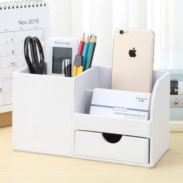 XNONE Boîte De Rangement Bureau A4 Cuir PU Jaune-Marron - Organiseur Avec Tiroir Fermé Et Ouverture En U