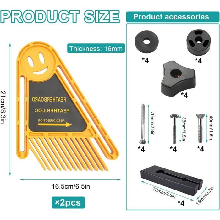 POWERTEC Lot 2 Planches à Plumes Tandem Universelles – Anti-Rebond Pour Scie Table, Toupie, Ruban