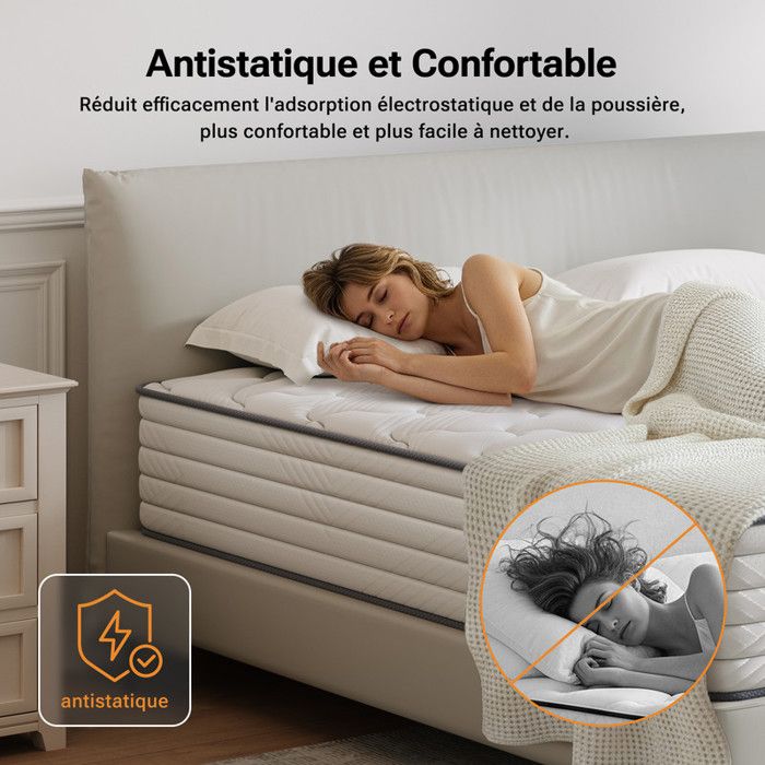 Matelas Orthopédique Hybride Bednew 140x200cm - Ressorts Ensachés, Mousse Mémoire Forme, 7 Zones, Certifié Oeko-Tex