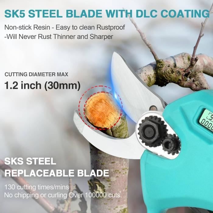 Sécateur électrique, sécateur sans fil 2 3000mAh Coupe-branche d'arbre