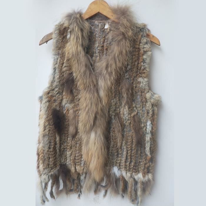 Debardeur Gilets en fourrure de lapin veritable pour femmes glacure en fourrure de lapin veritable gilets avec Natural Brown Blanc Cdiscount Pret a Porter