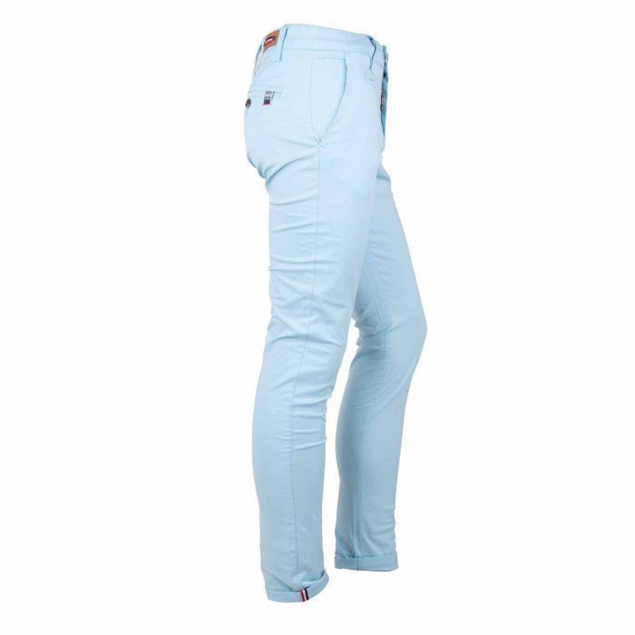 Pantalon Cargo Pantalon Chino Homme Bleu Ciel Pantalon Chino Coton Stretch  Revers Fermeture éclair Tenali Homme