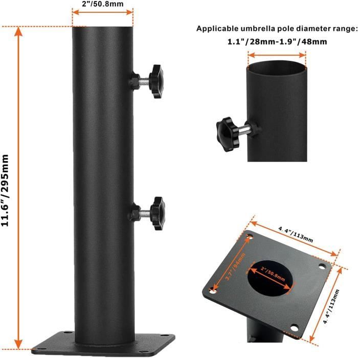Support Parasol Métal Réglable VANROUG - Pour Terrasses, Quais, Tables De Pique-nique - Support Jusqu'à 22,7 Kg - 2
