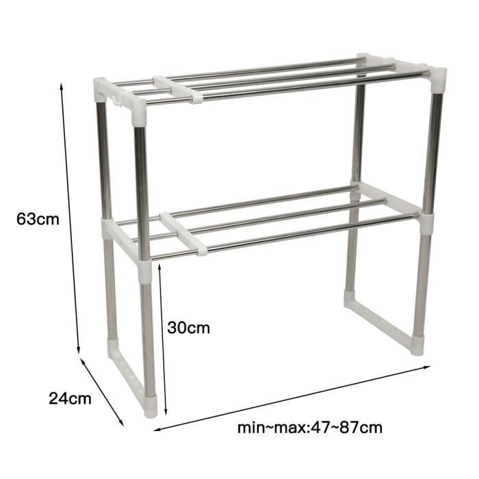 Étagère De Table Extensible - Longueur Réglable 36 à 64 Cm, Acier émaillé Noir, Pour Bureau, Cuisine, Salle De Bain