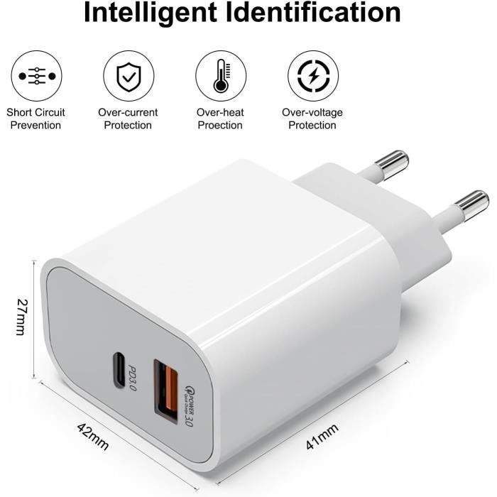 Prise Chargeur USB C 20W Secteur pour Apple iPhone 15 14 13 12 11