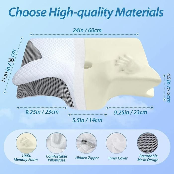 Inphysio Oreiller Ergonomique Cervical Confort Plus - Oreiller En Mousse à Mémoire De Forme - Pour Dormeurs Sur Le Côté, Le Dos - Avec Taie D'Oreiller En Bambou Blanche Et Taie D'Oreiller