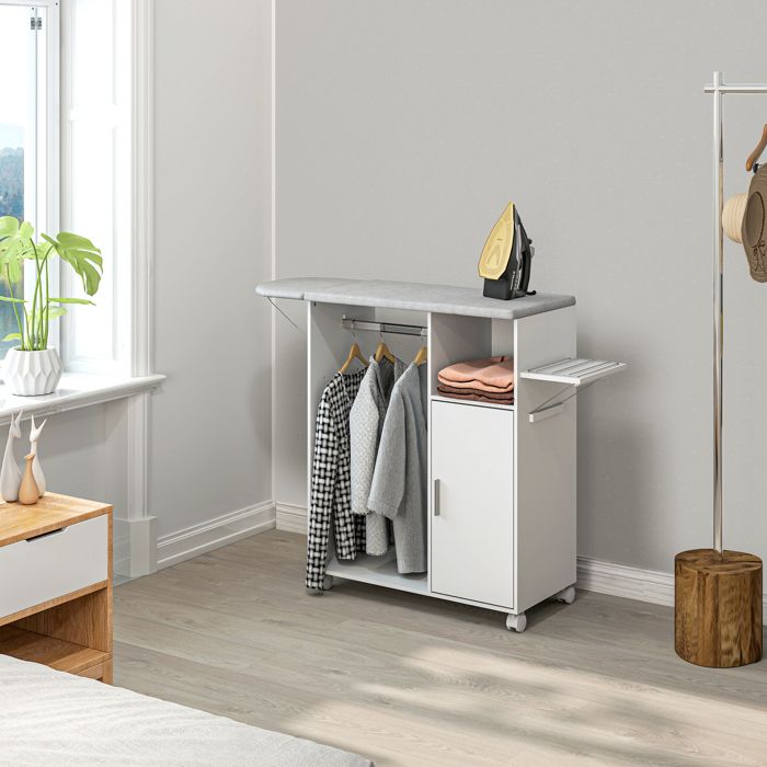 Meuble à Repasser en Bois Polyvalent avec Portes (Blanc