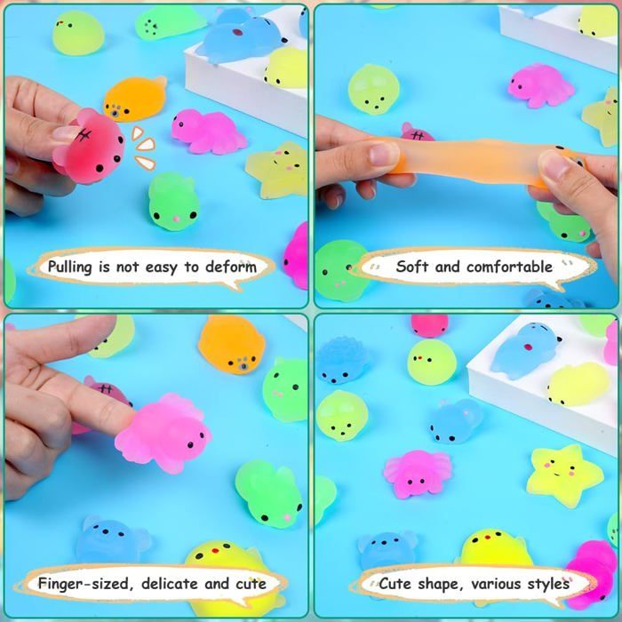 Ainiv 24 Pièces Mini Mochi Squishy Toys Lumineux | Jouets Anti-Stress Kawaii Animaux Souples, Squishies Fluorescent, Cadeaux Enfants Anniversaire, Fête, Récompense Scolaire
