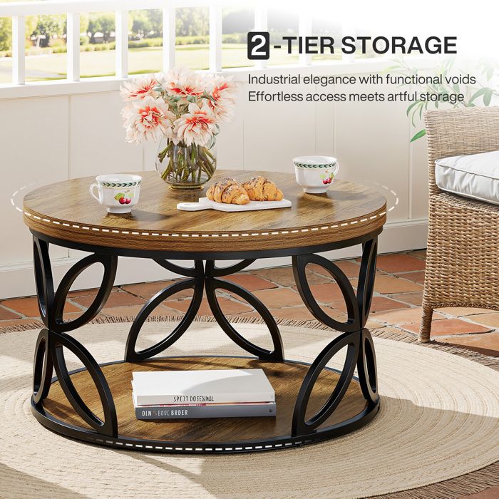Table D'appoint Industrielle 2 étages - 60x30x60 Cm, Cadre Métal, Plateau Bois Marron, Pour Salon/chambre