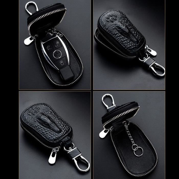 Pochette Pour Clés En Cuir Véritable LEAS - Compartiment Zippé 8x11 Cm, Avec Chaîne Porte-clés, Travail Artisanal