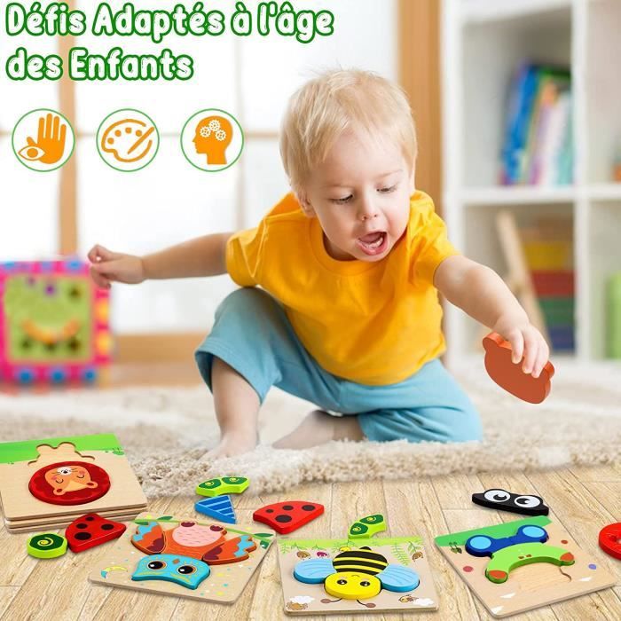 Puzzle Bois Enfants, 12 Pièces Puzzle Jeux Educatif Animaux, Montessori Puzzles Jouet, Jeux Puzzles Enfant 1 2 3 Ans, Animaux - Jeux - Jouets