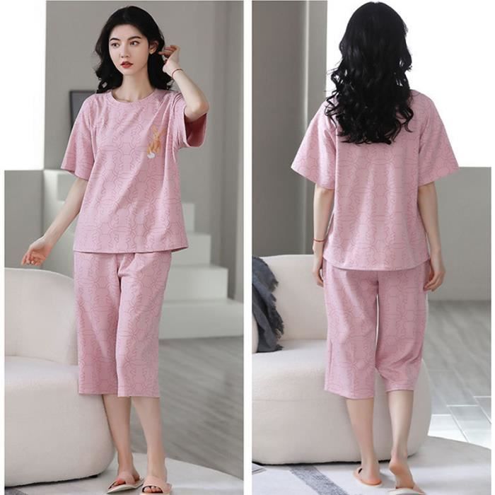 Pyjama Femme AIEVIS Manches courtes Pantacourt taille elastiquee Imprime