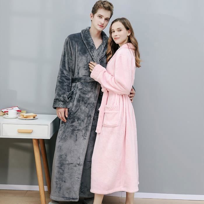 Peignoir Homme Robe de Chambre Manches Longue Noble et de Haute Qualite avec Cordon et Revers M XL bleu