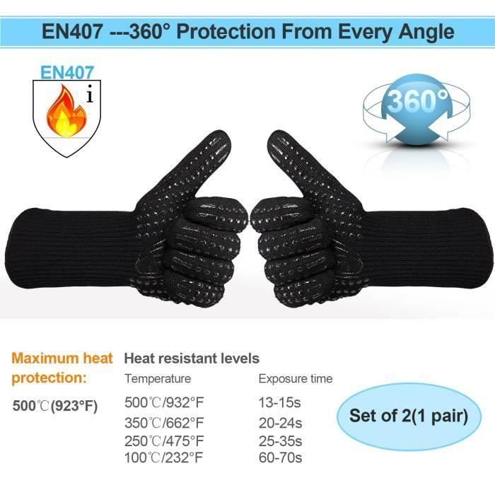 Gant De Cuisine Noir Résistant à La Chaleur 250°C - BBQ, Four, Grill - Adhérence Silicone - Lavable