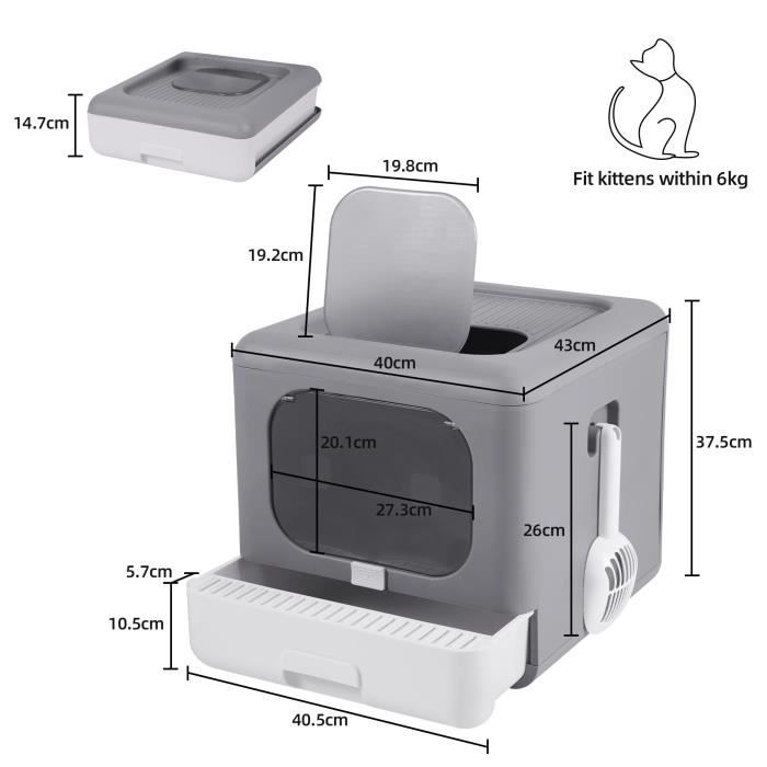 Bac à Litière Fermé pour Chat Grande Taille Caisse Litière Chat XXL Maison de Toilette pour Chat
