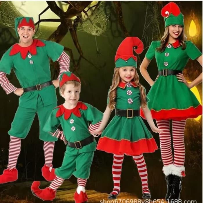 Ensemble de costume d'elfe de Noël pour Halloween, carnaval, décoration de  Noël, Tenue de lutin vert pour femme, 170cm
