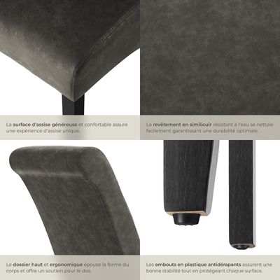 Lot De 6 Chaises De Salle à Manger TecTake - Rembourrées, Cuir Synthétique, Pieds Métal - Noir, Support 150kg