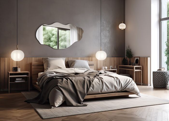 Grand Miroir LED 50x100 Cm Forme Organique Ondulée - Éclairage Indirect Chaud Pour Salle De Bain, Salon, Chambre