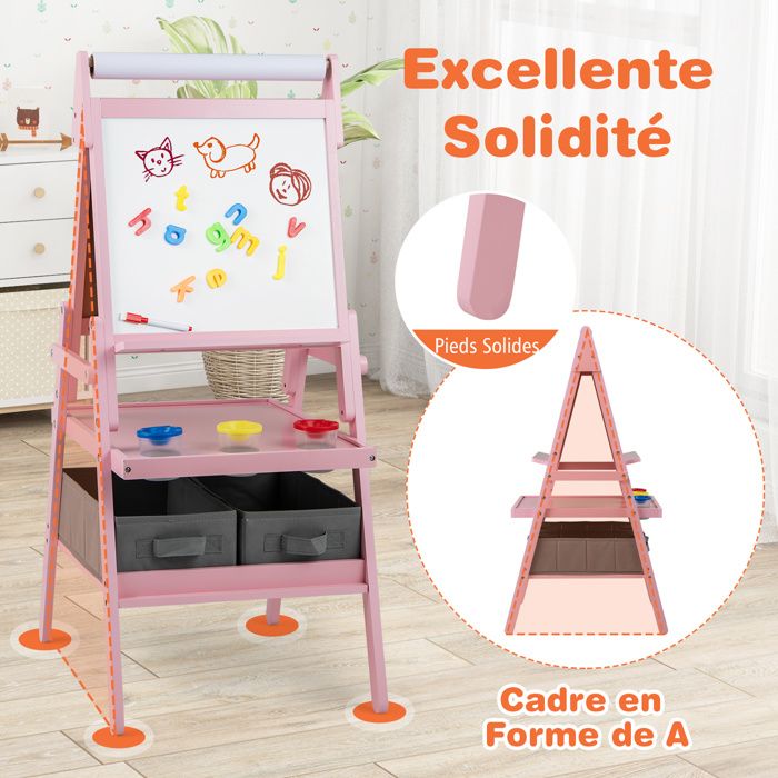 Chevalet D'art 3 En 1 Pour Enfants : Tableau Noir, Tableau Blanc Et Rouleau De Papier