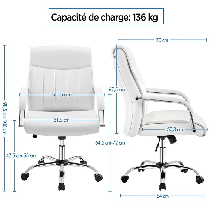 Chaise de Bureau en Similicuir avec Hauteur d'Assise Réglable et Dossier Arrondi Inclinable, Noir Yaheetech | Leroy Merlin
